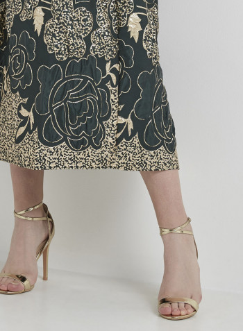 Classy Floral Jacquard Midi Skirt Green/Gold