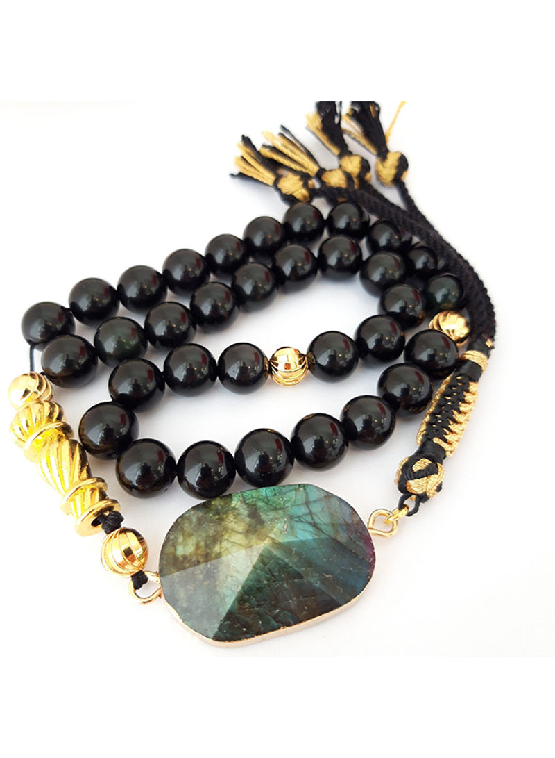 Tasbeeh Men Gift Natural Onyx and Labradorite 18k Gold Plated Rosary Prayer Beads