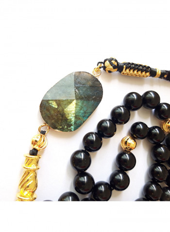 Tasbeeh Men Gift Natural Onyx and Labradorite 18k Gold Plated Rosary Prayer Beads