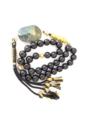 Tasbeeh Men Gift Natural Onyx and Labradorite 18k Gold Plated Rosary Prayer Beads
