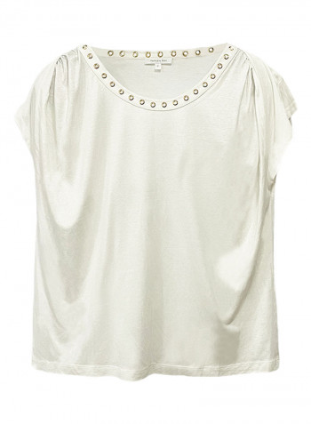 Solid Pattern Button Detail Neck Blouse White