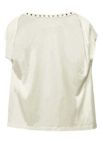 Solid Pattern Button Detail Neck Blouse White