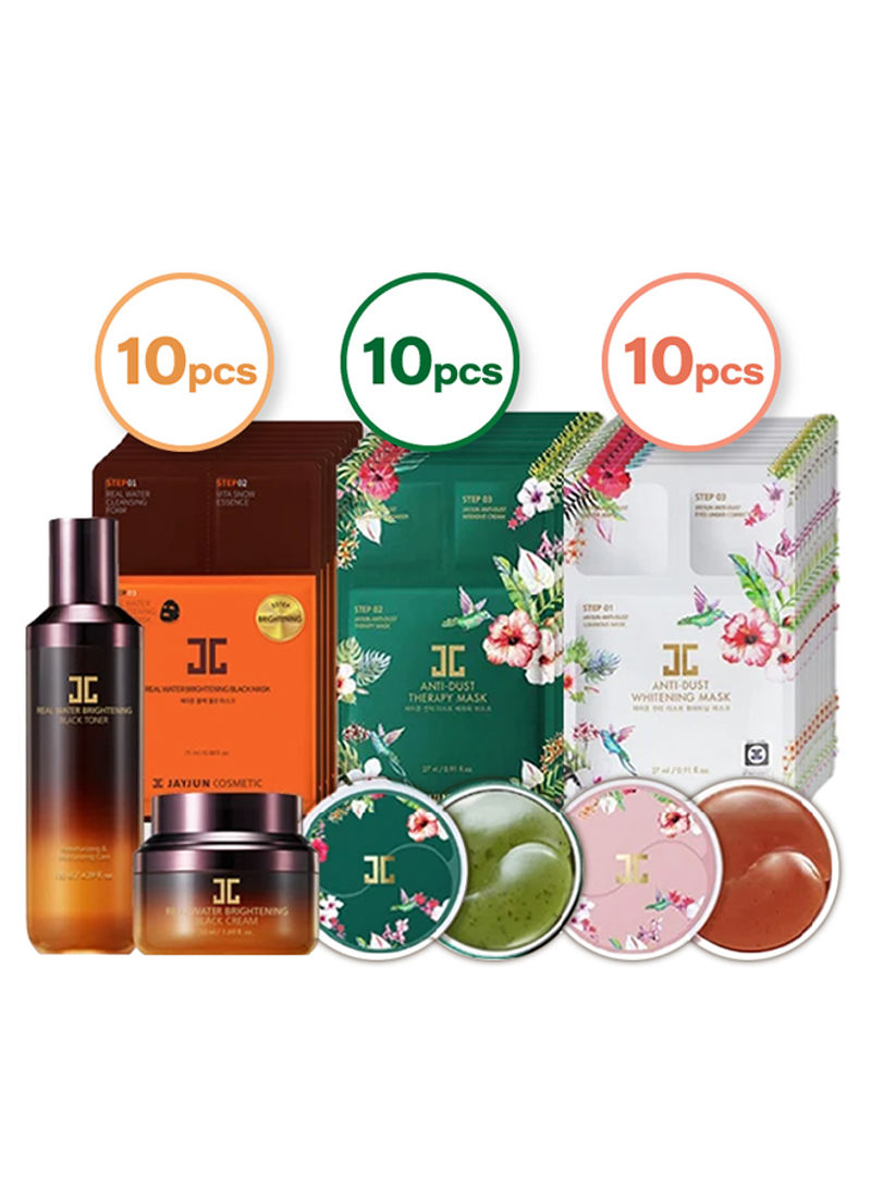 Jayjun anti dust therapy mask + anti dust therapy mask + real water brightening black mask + brightening black toner + brightening black cream + green tea eye gel patch + roselle eye patch