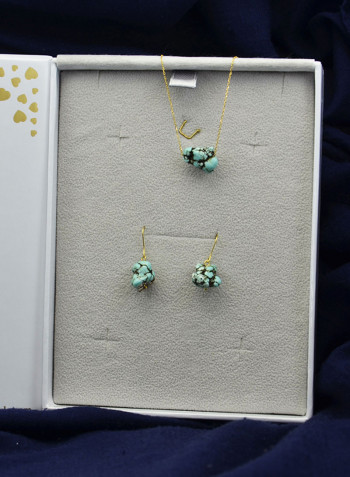 2-Piece 18k Gold Turquoise Nugget Jewelry Set