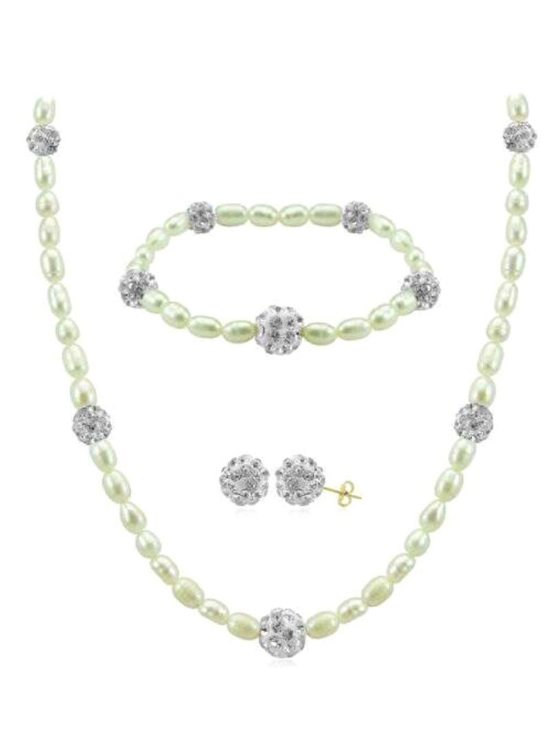 Crystal Balls And Pearls Strand Jewellery Set