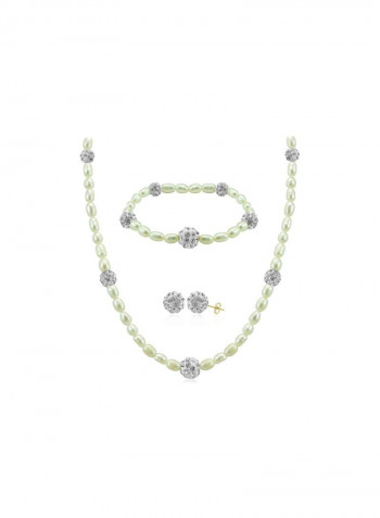 Crystal Balls And Pearls Strand Jewellery Set