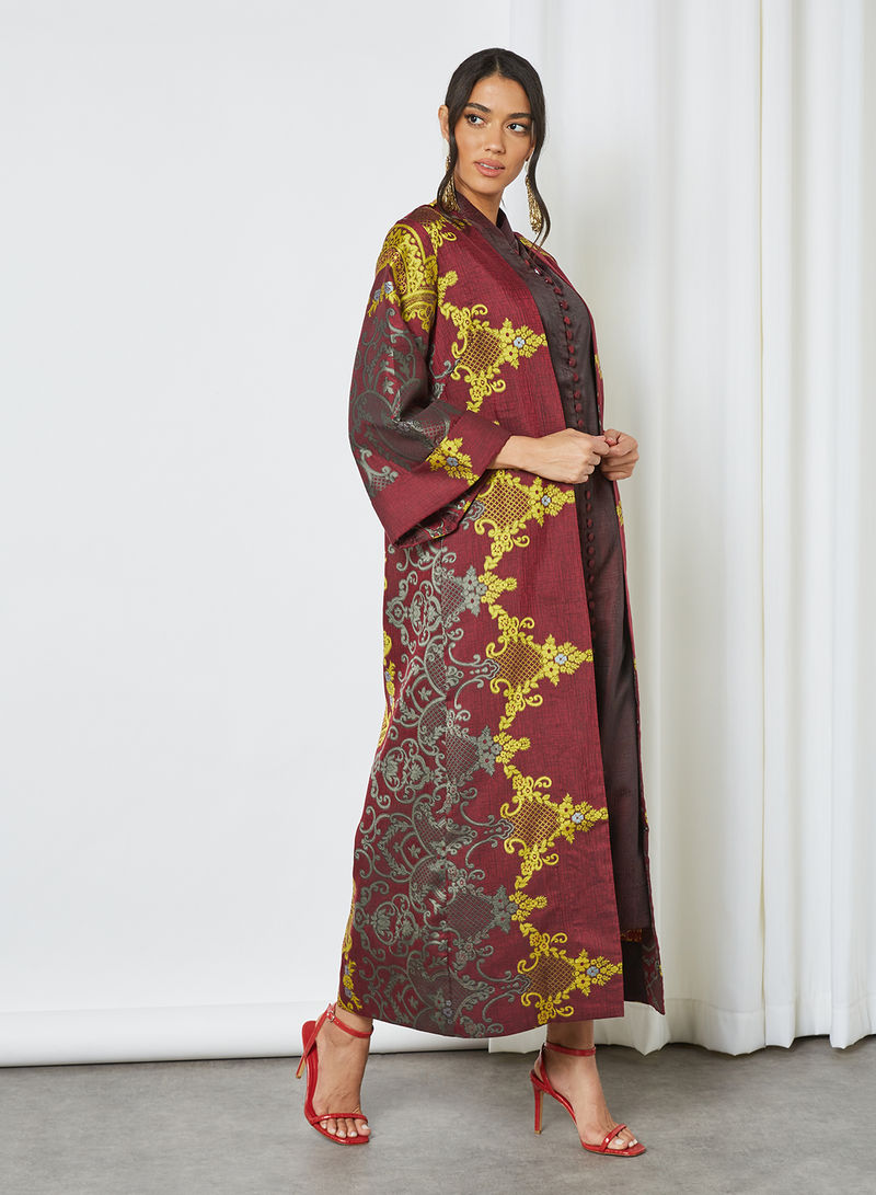 Embroidered Kaftan Dress Wine