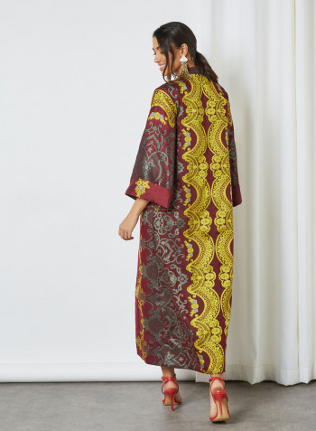 Embroidered Kaftan Dress Wine
