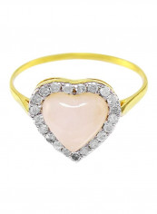 10 Karat Gold Heart Cut Cabochon Quartz Ring With Diamonds