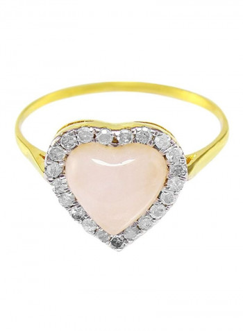 10 Karat Gold Heart Cut Cabochon Quartz Ring With Diamonds
