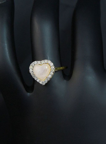 10 Karat Gold Heart Cut Cabochon Quartz Ring With Diamonds