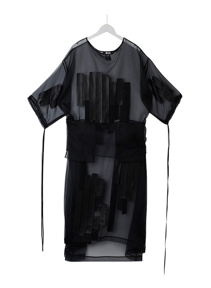 Transparent Abaya With Pockets & Leather Patches Black
