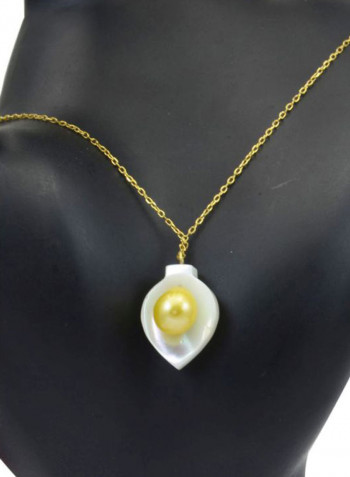 18K Gold Calla Lily Mother Of Pearl With Pearl Bracelet