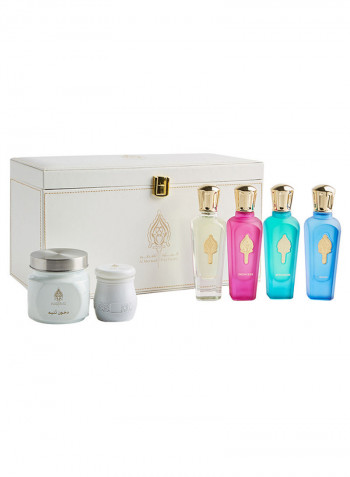 صندوق عطور 6 في 1 (4 عطور وحاوية عود وحاوية بخور) 2350غم
