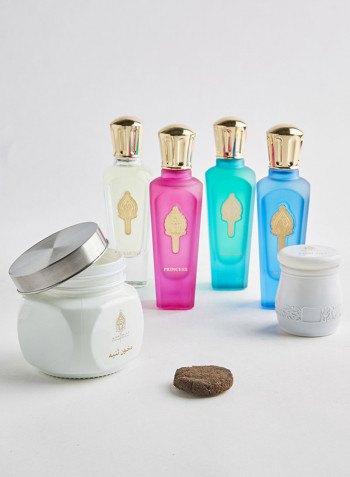 صندوق عطور 6 في 1 (4 عطور وحاوية عود وحاوية بخور) 2350غم