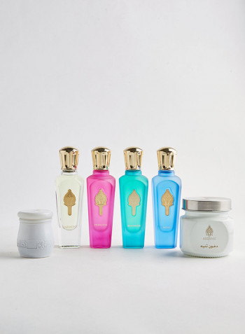 صندوق عطور 6 في 1 (4 عطور وحاوية عود وحاوية بخور) 2350غم