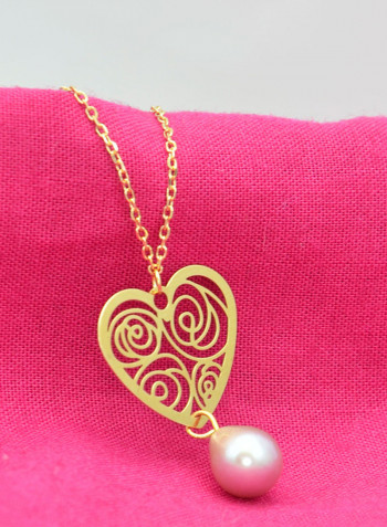 18 Karat Solid Yellow Gold Heart With 7 mm Drop Pearl Chain Bracelet