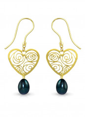 18 Karat Solid Yellow Gold Heart With 7 mm Drop Pearl Earrings