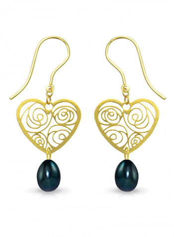 18 Karat Solid Yellow Gold Heart With 7 mm Drop Pearl Earrings