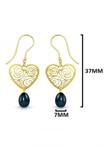 18 Karat Solid Yellow Gold Heart With 7 mm Drop Pearl Earrings