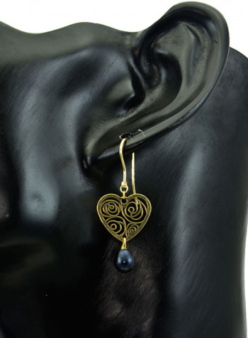 18 Karat Solid Yellow Gold Heart With 7 mm Drop Pearl Earrings