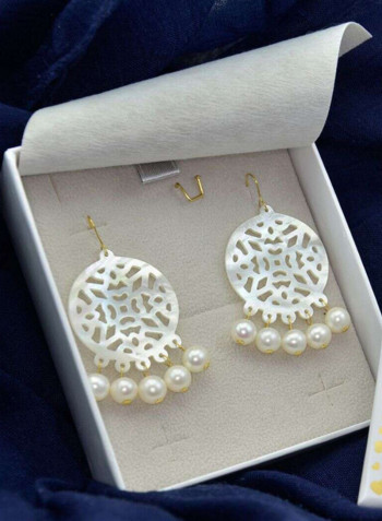 18 Karat Gold Mother Of Pearl Chandelier Earrings