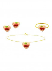 18 Karat Heart Shaped Cupcake Cherry Jewellery Set