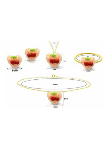 18 Karat Heart Shaped Cupcake Cherry Jewellery Set