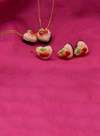 18 Karat Heart Shaped Cupcake Cherry Jewellery Set