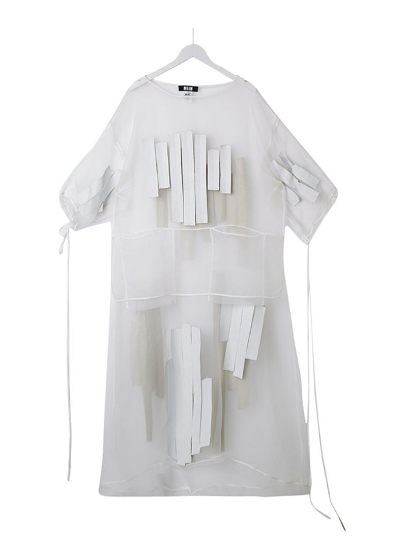 Transparent Abaya With Pockets & Leather Patches White