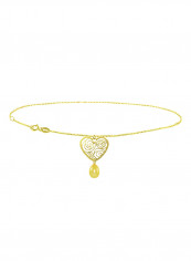 18 Karat Solid Yellow Gold Heart With 7 mm Drop Pearl Chain Bracelet