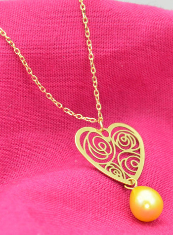 18 Karat Solid Yellow Gold Heart With 7 mm Drop Pearl Chain Bracelet