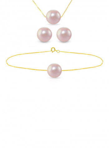 18 Karat Solid Yellow Gold With 8 mm Pearl Jewellery Set