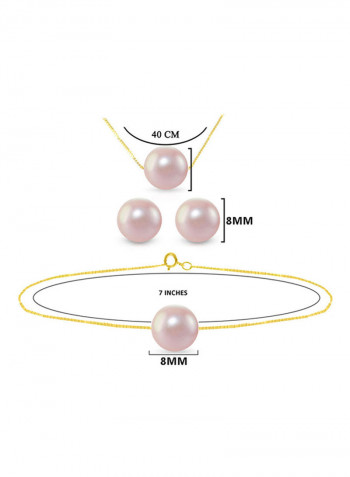 18 Karat Solid Yellow Gold With 8 mm Pearl Jewellery Set