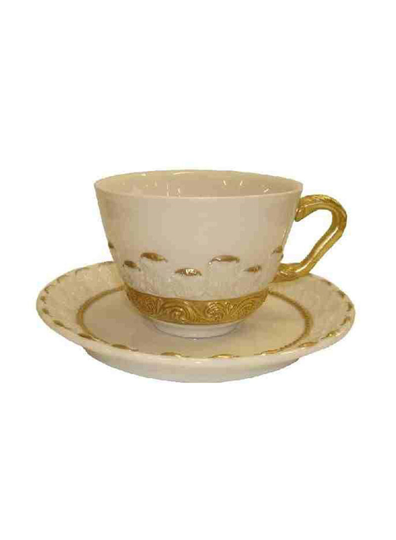 Tea Cup And Saucer Set Beige/Goldden 7 X 15cm