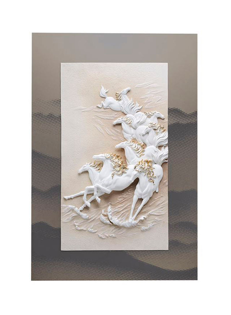 Arabian Horses 3D Wall Art White/Gold 12.32kg