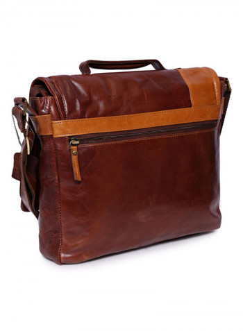 Leather Stitch Detailed Messenger Bag Brown