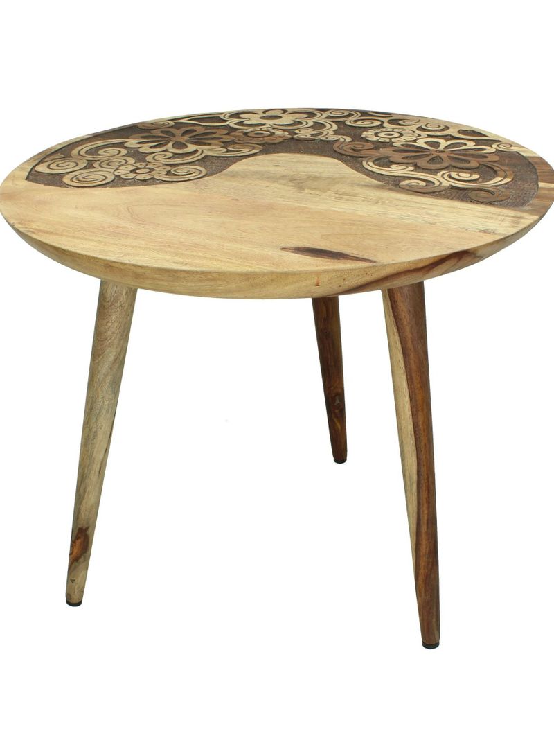 Wooden Side Table With Carved Top Brown 54 x 54 x 50cm