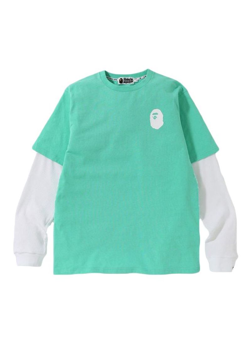Stylish Long Sleeve T-Shirt Green/White