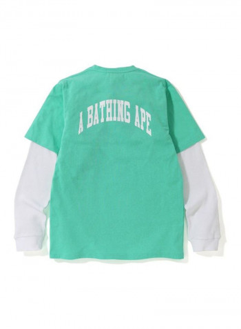 Stylish Long Sleeve T-Shirt Green/White