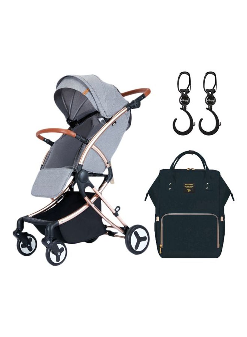 Single Stroller With Diaper Bag And Hook - Story Grey/Black