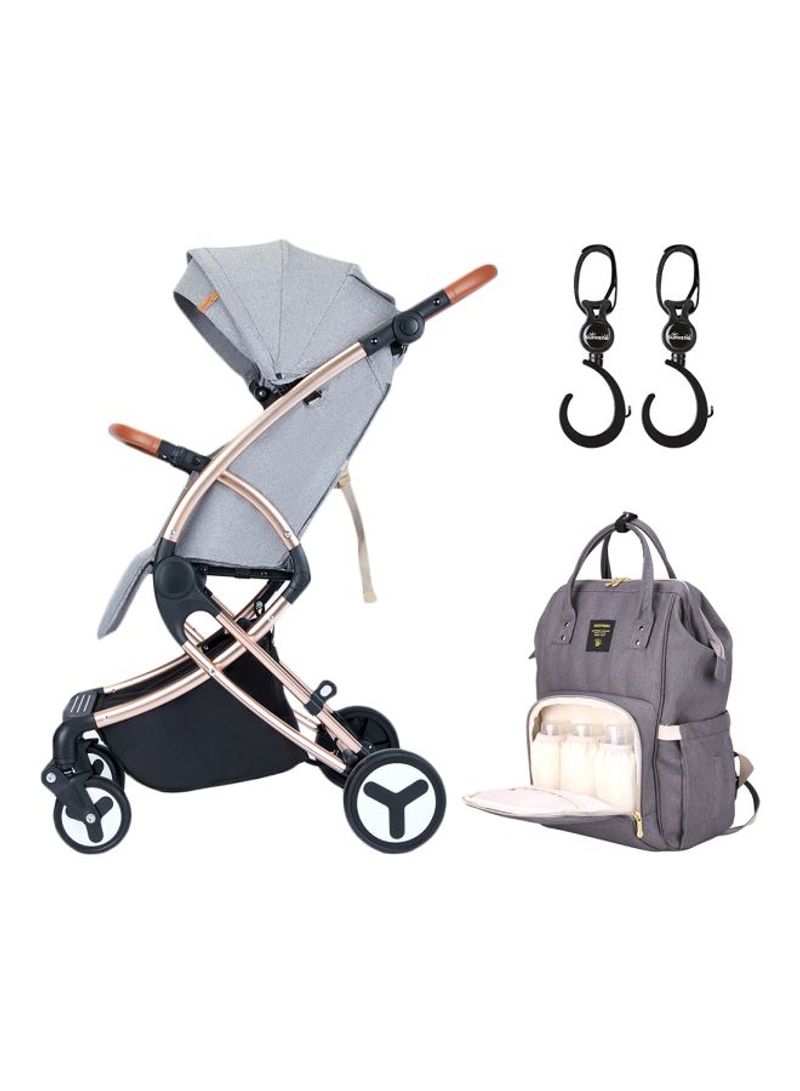 Stroller With Diaper Bag And Hooks Set - Grey/Black