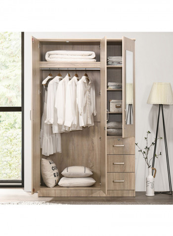 Cooper 3-Doors Wardrobe With Mirror Brown