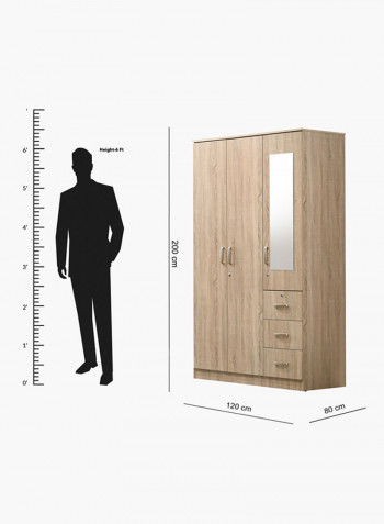 Cooper 3-Doors Wardrobe With Mirror Brown