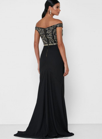 Embellished Bardot Dress Black