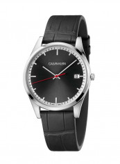 Men's Time Black Leather Strap Watch