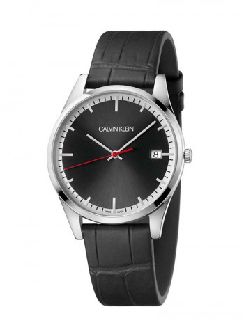Men's Time Black Leather Strap Watch