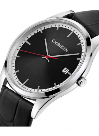 Men's Time Black Leather Strap Watch