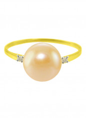 18 Karat Gold 0.04 Carat Diamonds 9-10 mm Pearl Ring