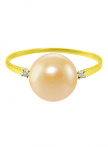 18 Karat Gold 0.04 Carat Diamonds 9-10 mm Pearl Ring